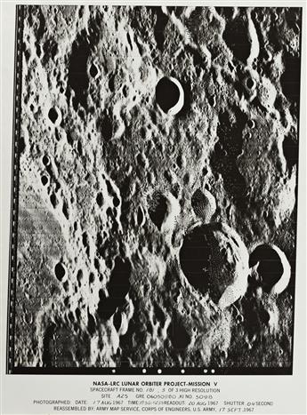 (NASA) A group of 4 photographs from the Lunar Orbiter Project depicting in detail the surface of the Moon.